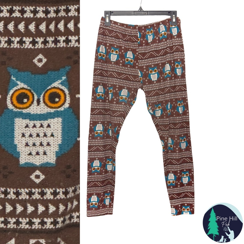 No Boundaries NOBO Owl Leggings Womens 11 - 13 Juniors Brown Teal Mid-rise EUC